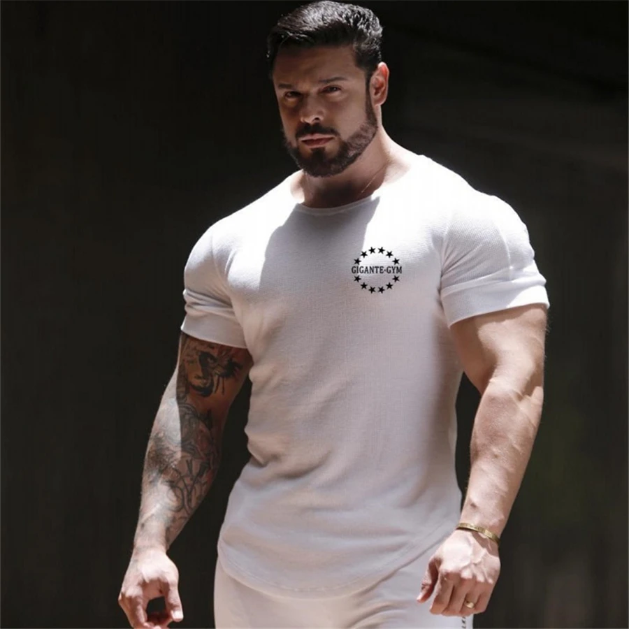 

2019 T-Shirt Men New Summer Cool Tshirt Short Sleeve Breathable Fitness T Shirts Mens Gyms Bodybuilding Brand ClothingM-2XL