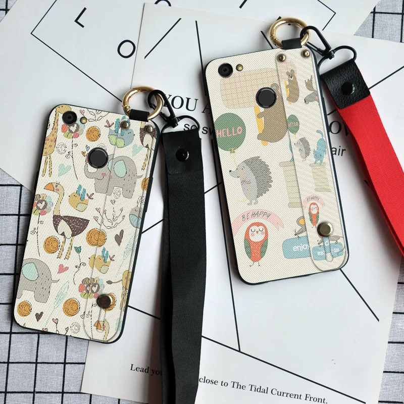 

Phone Case For ZTE Blade V7 A6 Lite A0622 Cute Animal Neck Strap Stand Back Cover Case For ZTE Blade V6 Plus / A2