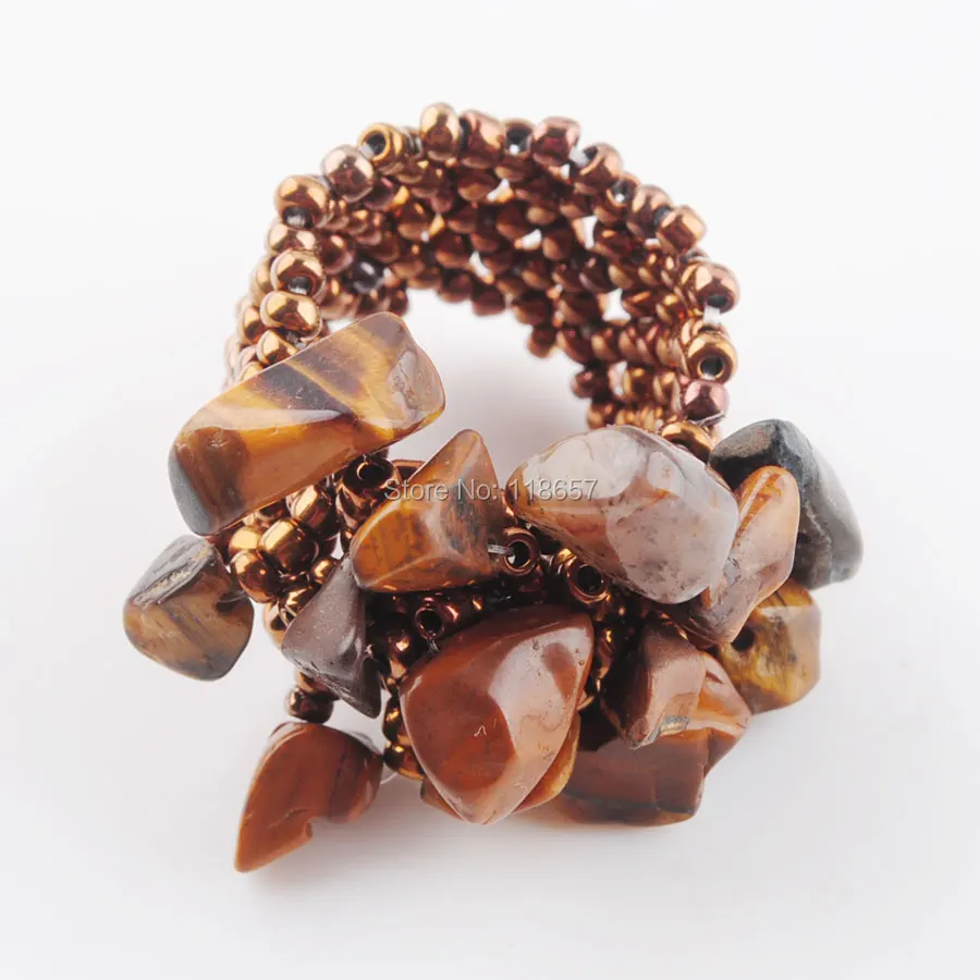Free shipping Natural Tiger's Eye Gem Stone Beads Stretch Finger Ring Jewelry US 6~10 IJ3027 | Украшения и аксессуары