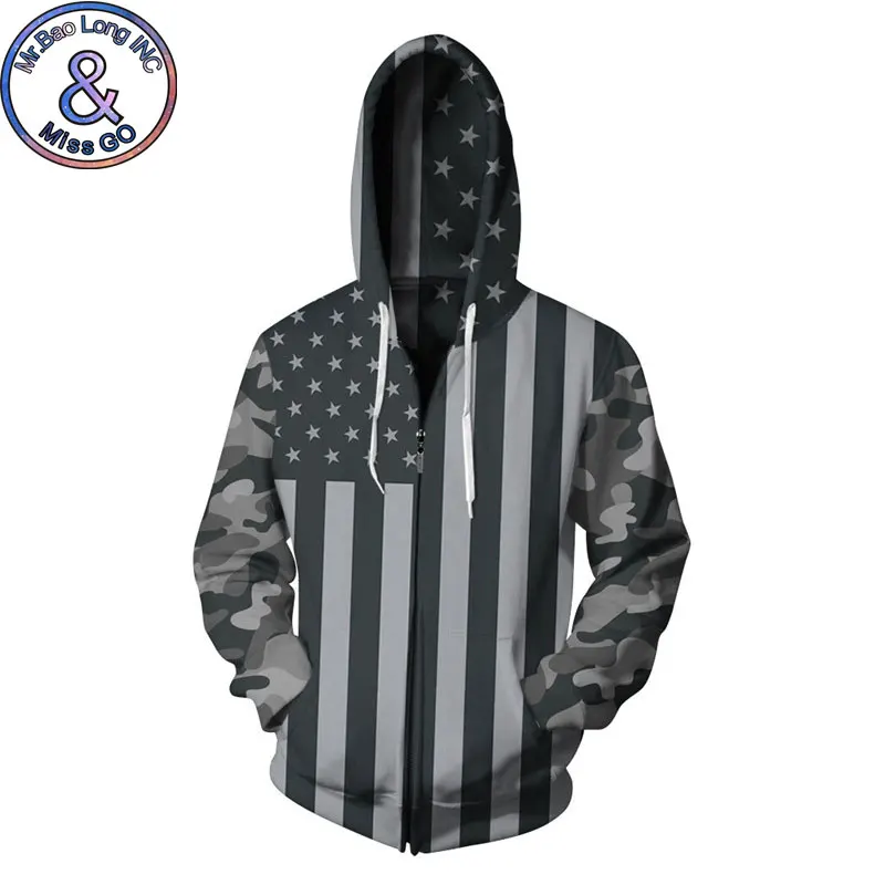 America USA Flag Striped Print Fleece Hoodie Sweatshirt 2018 Funny Camo