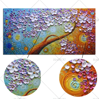 

Newest Large 100% Handpainted Flower Tree Morden Oil Painting On Canvas Wall Art Abstract Pictures For Live Room Home Decor