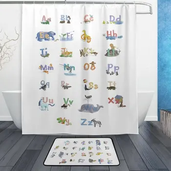 

Learning Tools for Kids Shower Curtain and Mat Set, ABC Alphabet Educational Waterproof Fabric Bathroom Curtain