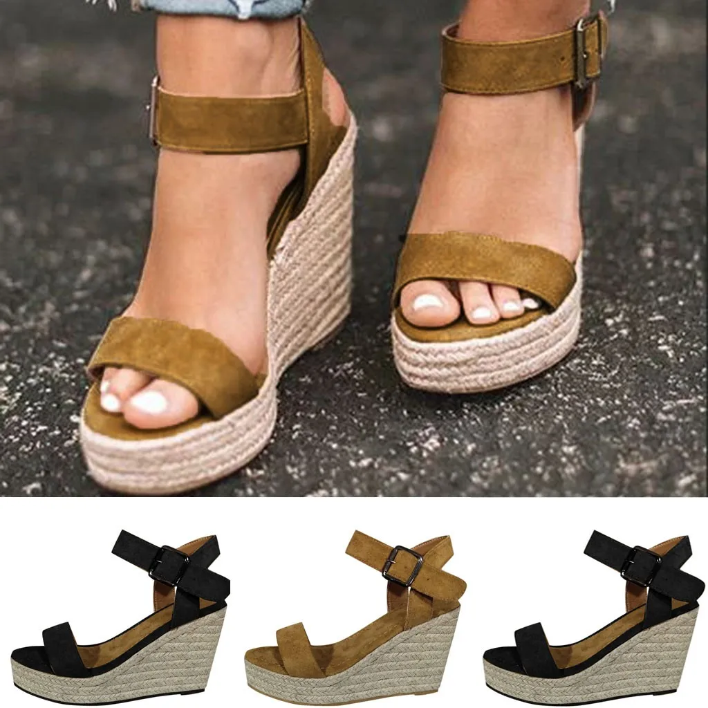 

Summer Woman Sandals Shoes Boho Ankle Strap Women Wedge Heels Shoes For Girl Fish Mouth Platform High Heel Sandal Big Size 35-43