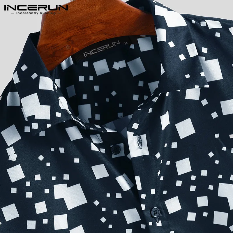 INCERUN/Мужская рубашка с принтом, с отложным воротником, с длинными рукавами, Camisa Masculina, модные деловые рубашки для мужчин, 2019, большие размеры