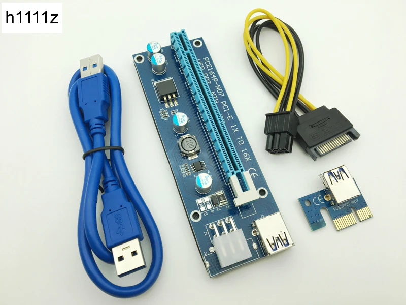Riser VER007 PCI E Express 1x to 16x Card USB 3 0 кабель для передачи данных SATA до 6Pin IDE Molex Power BTC Bitcoin Miner