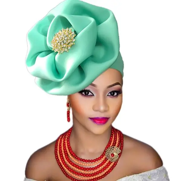 Новое поступление головной убор ASO OKE с бисером африканская повязка тюрбан для женщин - Цвет: aqua