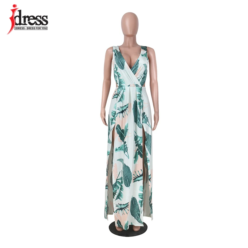 IDress 2017 Sexy Club Print Maxi Dress Sleeveless Deep V Neck Backless Sides Split Long Dress Women Summer Evening Party Dresses (11)