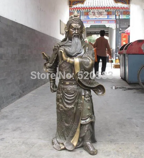 

37"China Pure Bronze Dragon Guan Gong GuanYu warrior Double-edged sword Statue