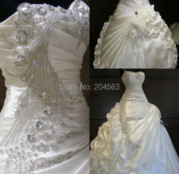 

Free Shipping Real Images Custom Made Gorgeous Ball Gown Wedding Dresses Sequins Beading Crystals Court Train