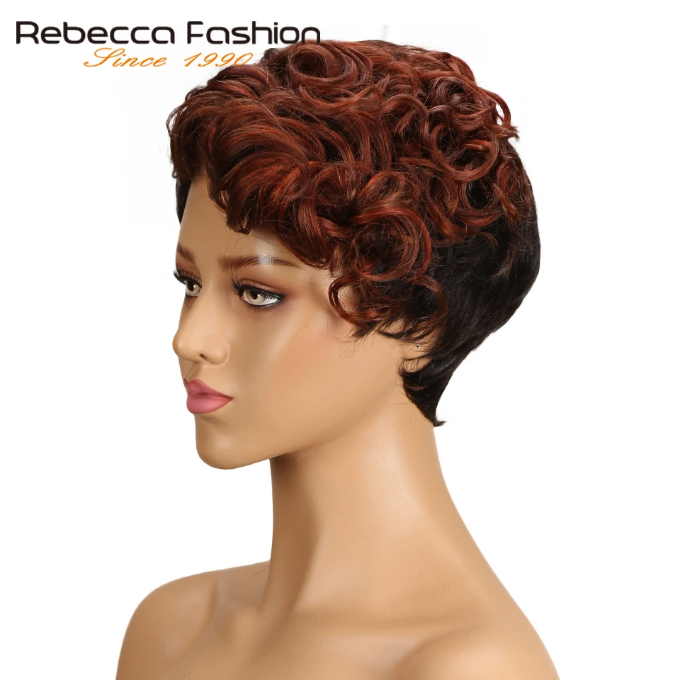 Rebecca короткие нахальный вьющиеся волосы парик перуанский Remy натуральные волосы парики для черный Для женщин коричневый красный микс Цвет
