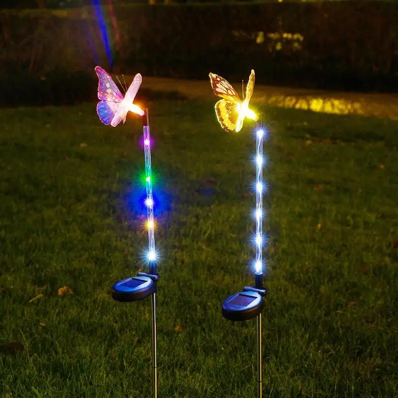 2 шт. светодиодный солнечный волокно лампа-бабочка RGB на открытом воздухе садовый светильник Водонепроницаемый IP44 двор Декор Светильник на
