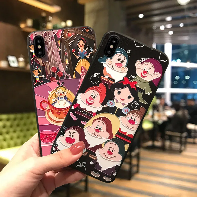 

Princess Dwarfs Bunny Phone Case for iPhone XS MAX XR X 8 7 6S 6 Plus Capa Embossed Soft TPU Back Cover for OPPO R15 R17 Coque