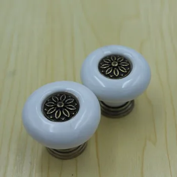

Diameter 30mm Ceramic Kitchen Cabinet knobs White Ceramic Drawer Knobs Bronze Zinc Alloy Dresser Wardrobe Handles Pulls Knobs