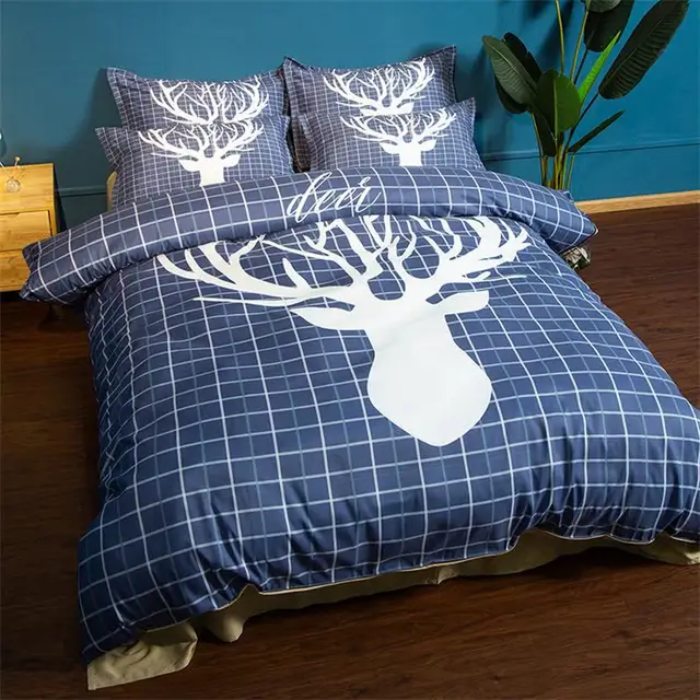 Nordic Deer Print Bedding Set Twin Queen King Size Polyester Duvet