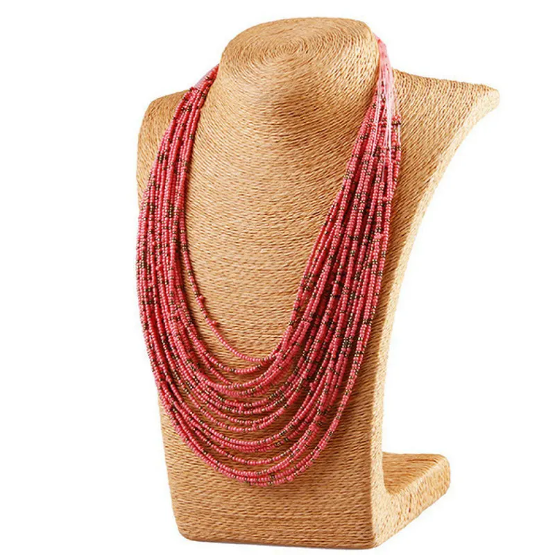 

New Jewelry Vintage Ethnic Women Beads Bohemian Necklace Multi Layer Necklace ImitationTurquoise Beads Statement Necklace Women