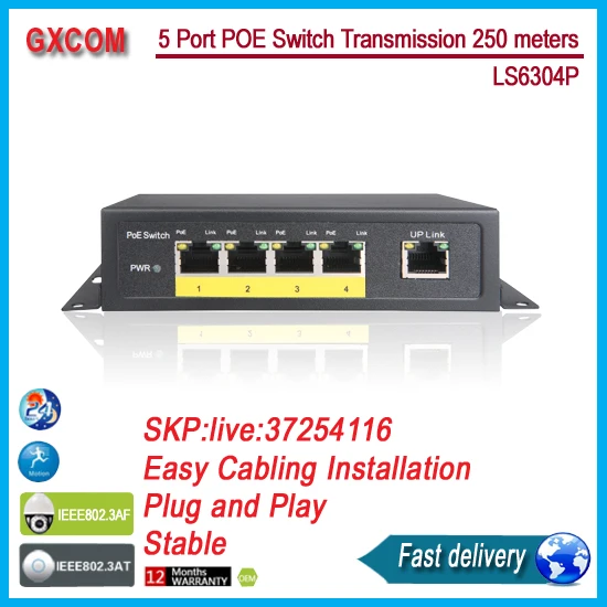 

LS6304P 5 port POE Switch Transmission 250 meters ,Power to IP Camera and Wireless AP, fast ethernet switch with 4 poe