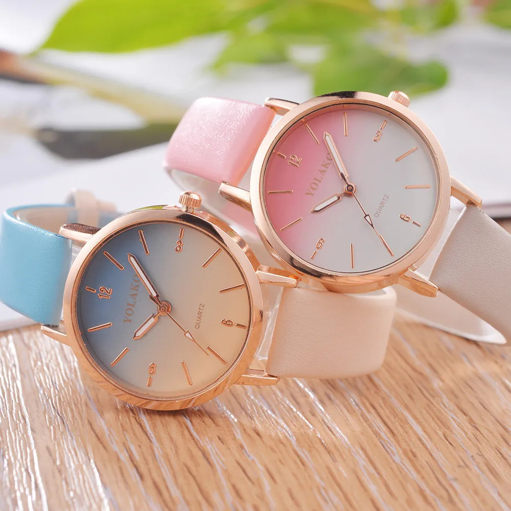 

Women's Watch Casual Gradient Candy Cute Quartz Watch Leather Band New Strap Watch Festival Birthday Gift Reloj de dama Wd3 sea