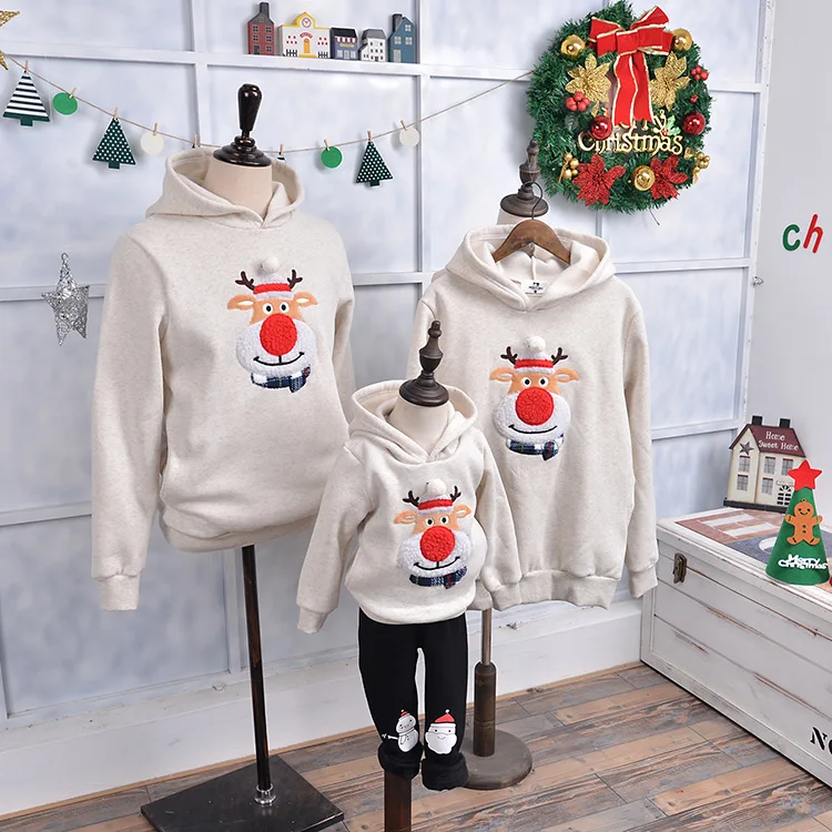 Зимняя одежда для всей семьи; толстовка с капюшоном для мамы и свитер с оленем и красным носом; одежда для папы, мамы, дочки и сына; рождественские пижамы; одежда - Цвет: Серый