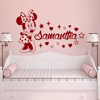 

YOYOYU Minnie Mouse Vinyl Wall Sticker Kids Room Personalised Custom Name Decal Nursery Girl Bedroom Decoration Art Poster ZX085