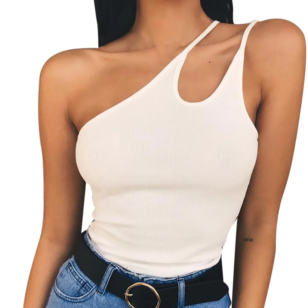 

Women's Ladies Sleeveless Solid Strapless Skew Collar Blouse Shirt Pullover Tops