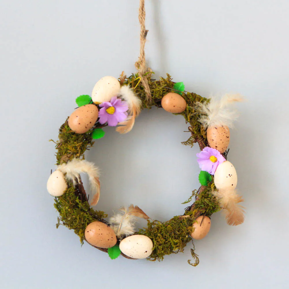 

8" Handmade Home Decor Window Door Hanging Decoration Wreath Summer Easter Egg Wreath Artical Flowers Ornament Rattan Garland