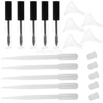 

5 Packs 10ml Empty Mascara Tubes Eyelash Growth Oils Vials Bottles with Plugs Funnels Pipettes Droppers