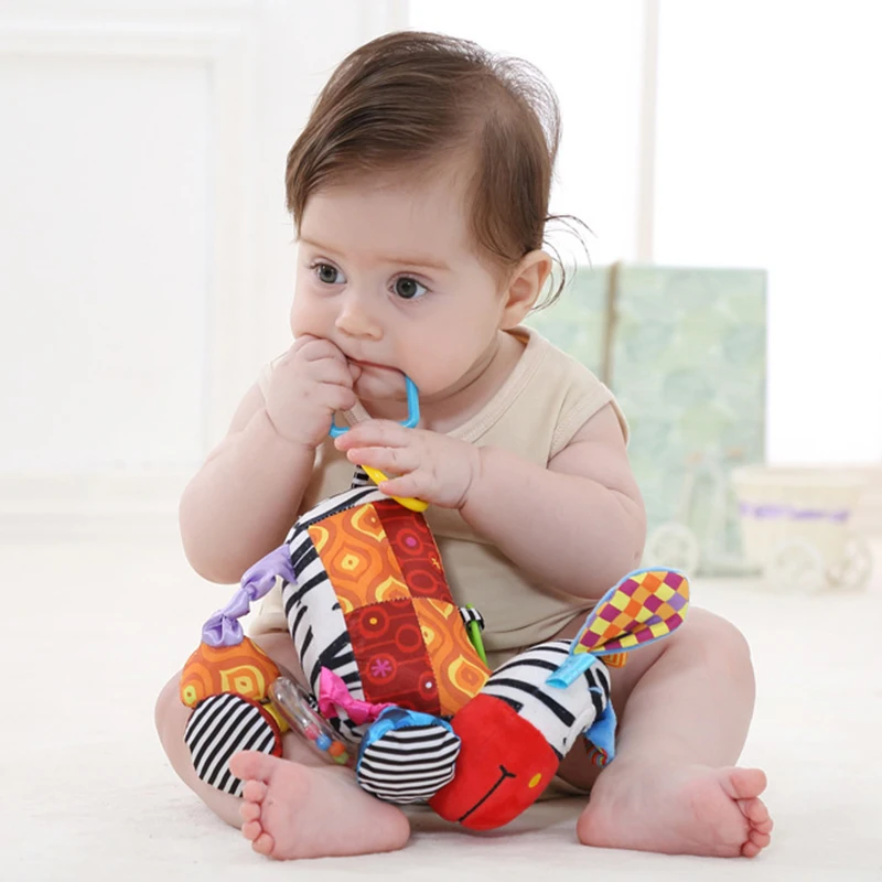 Animal Baby Bell Hand Grasp Educational Toys Infant Rattle Bell Mobility on The Crib Bed Hanging Plush Teether Dolls Infant Toys