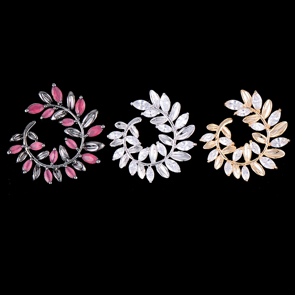 SISCATHY 2019 New Fashion Jewelry African Dubai Style Cubic Zirconia Earrings For Women Flower Cute Girls Stud 3Colors | Украшения и