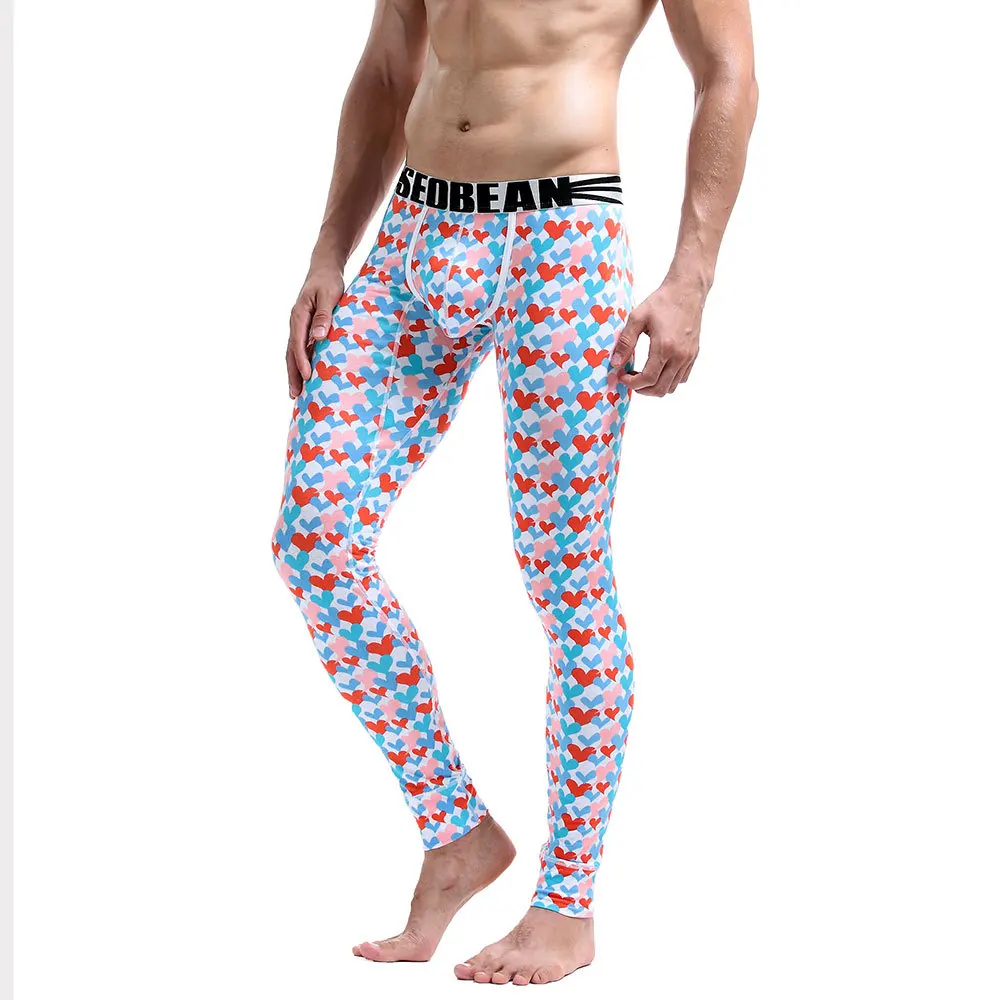 

2018 Mens Winter Thermal Underwear Pants Sexy Cotton tight Long John Red Heart Man sexy Sleepwear Leggings termicos para hombre