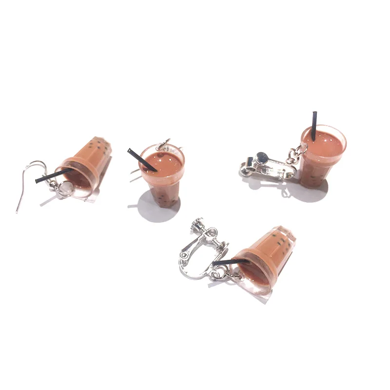 

Creative Unique Bubble Tea Clip Earrings Personality Resin Milk Tea Drink Earring for Girl Funny Party Jewelry oorbellen brincos