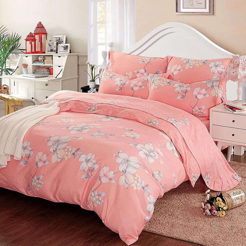 100 Cotton Bedding Set Cherry Blossoms Printing Bed Linens Duvet