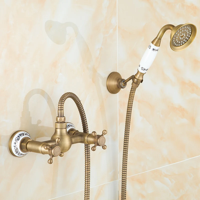 

Antique wall mounted copper shower faucet set water hot and cold, European shower set bathroom shower faucet mixer tap vintage