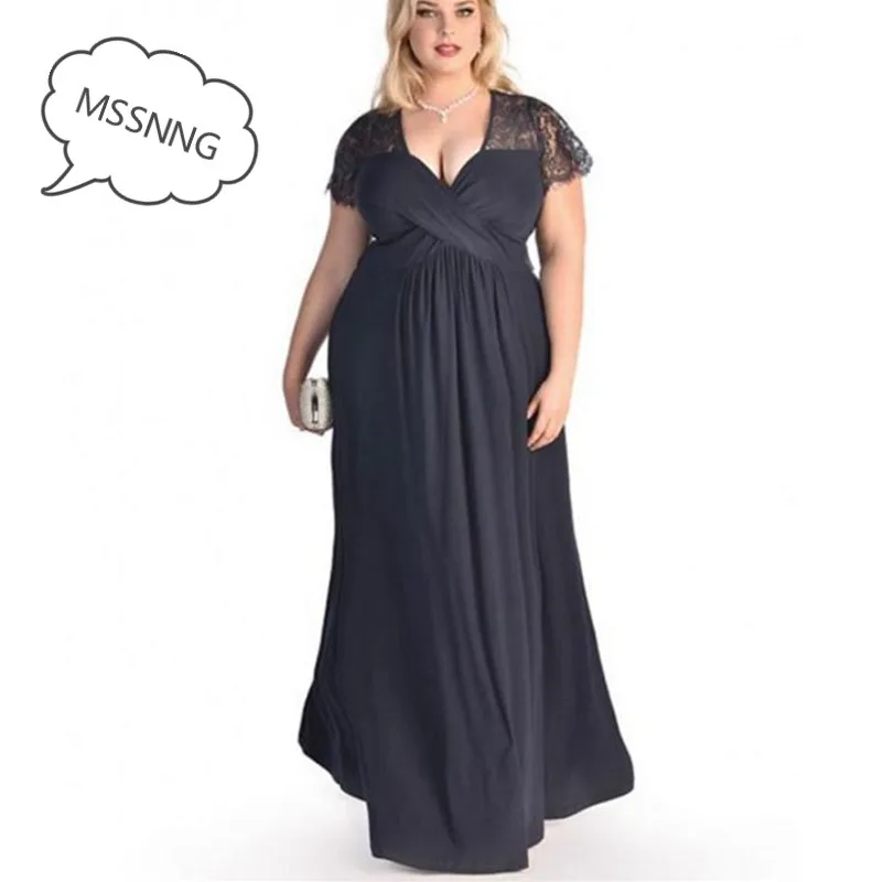 

MSSNNG Women Big Large Plus Size Elegant Sexy Evening Maxi Long Little Black Red Party Lace Dresses Clothing Gown 2XL-6XL