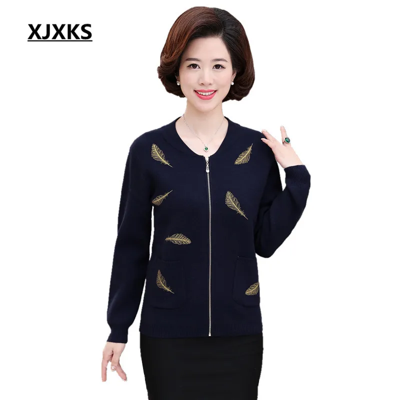 

XJXKS Women Outwear Sweaters Casual Long Sleeve O Neck Zipper Cardigan Sweater Thick Winter Knitted Plus Size Sweater