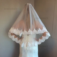 Doragrace 2 уровня Локоть Длина свадебная вуаль с расческой белая вуаль бежевая вуаль кружевная вуаль