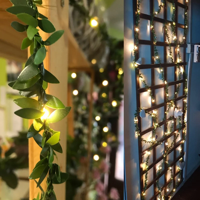 10 м, 5 м, 3 м, AA светодиодный Рождественский светильник с зеленым листом, праздничный струнный светильник s, на День святого Валентина, для украшения свадебной вечеринки, в виде листьев плюща, светодиодный светильник