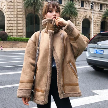 

Winter Style Warm Biker Woman Faux Fur Leather Coats Overcoats Lady Lamb Fur Jacket Women Outwear Clothing Brand Streetwear A289