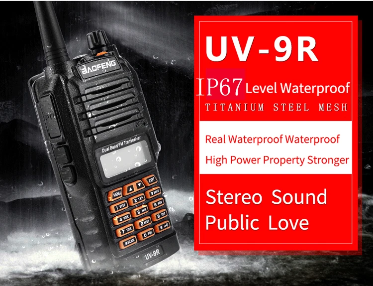 Горячая Ip67 водонепроницаемый пылезащитный обновленный baofeng uv-9r с 8 Вт uhf vhf Двухдиапазонный двухсторонний радиоприемник большой дальности Водонепроницаемая рация