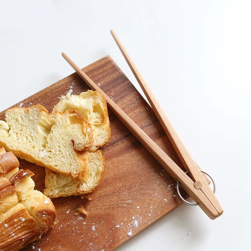 Wooden Kitchen Utensils Long Food Tongs Korean BBQ Tongs Wood Toaster Bread Salad Tongs Cake Clip Serving Tongs For Cooking BBQ  (2)