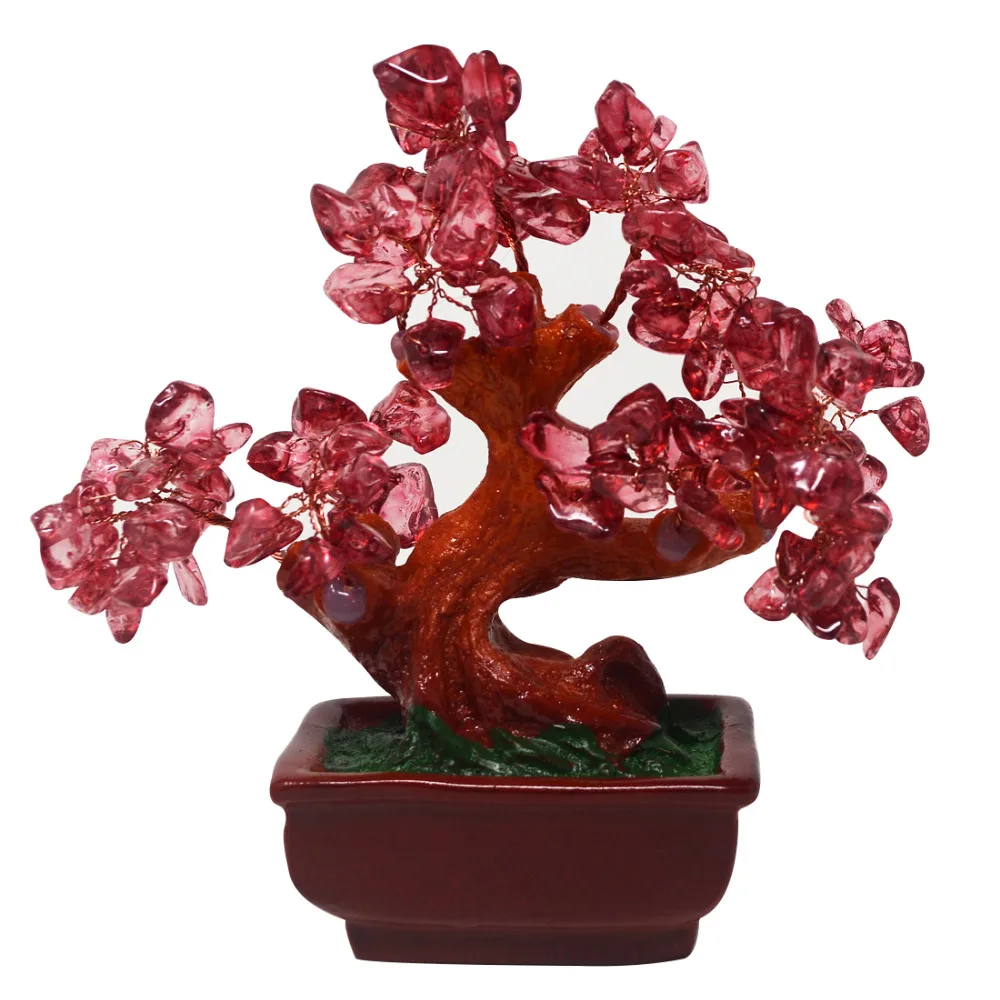 Feng Shui Natural Rose Quartz Crystal Money Tree Bonsai Style