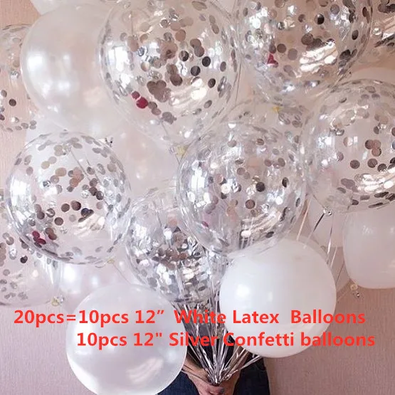 20 шт./лот, латексные шары-конфетти, 12 дюймов, белые шары для дня рождения, свадьбы, дня рождения, праздника, украшения
