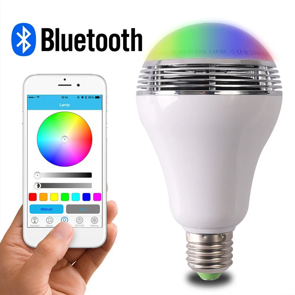 10 шт./лот, умная RGB Беспроводная Bluetooth колонка, лампа для воспроизведения музыки, RGB лампа с управлением приложением, E27 светодиодный светильник, лампа для дома, вечерние