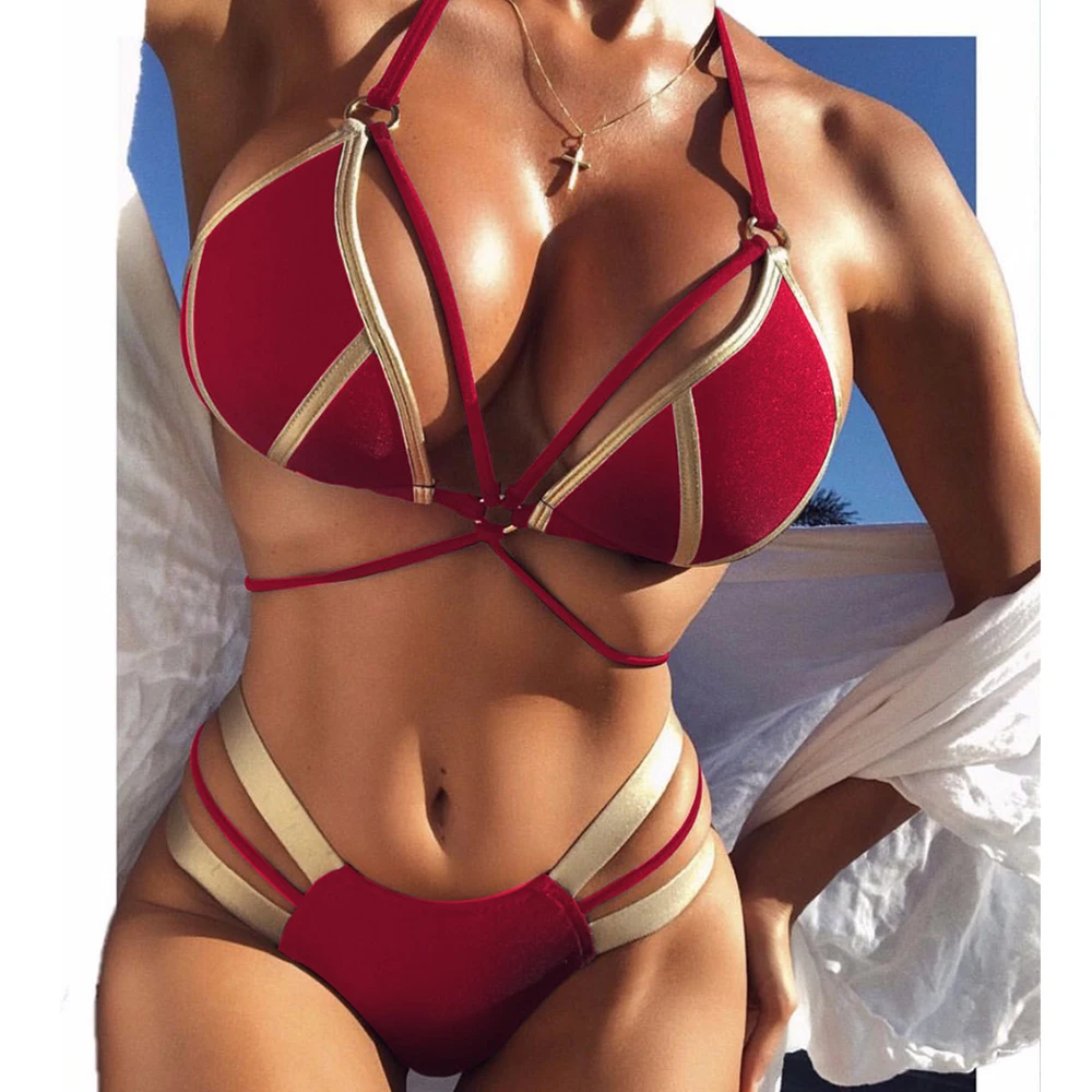Yesexy летний пляжный стиль однотонное на лямке Женский комплект бикини сексуальный женский купальный костюм Купальники с завышенной талией VR19307