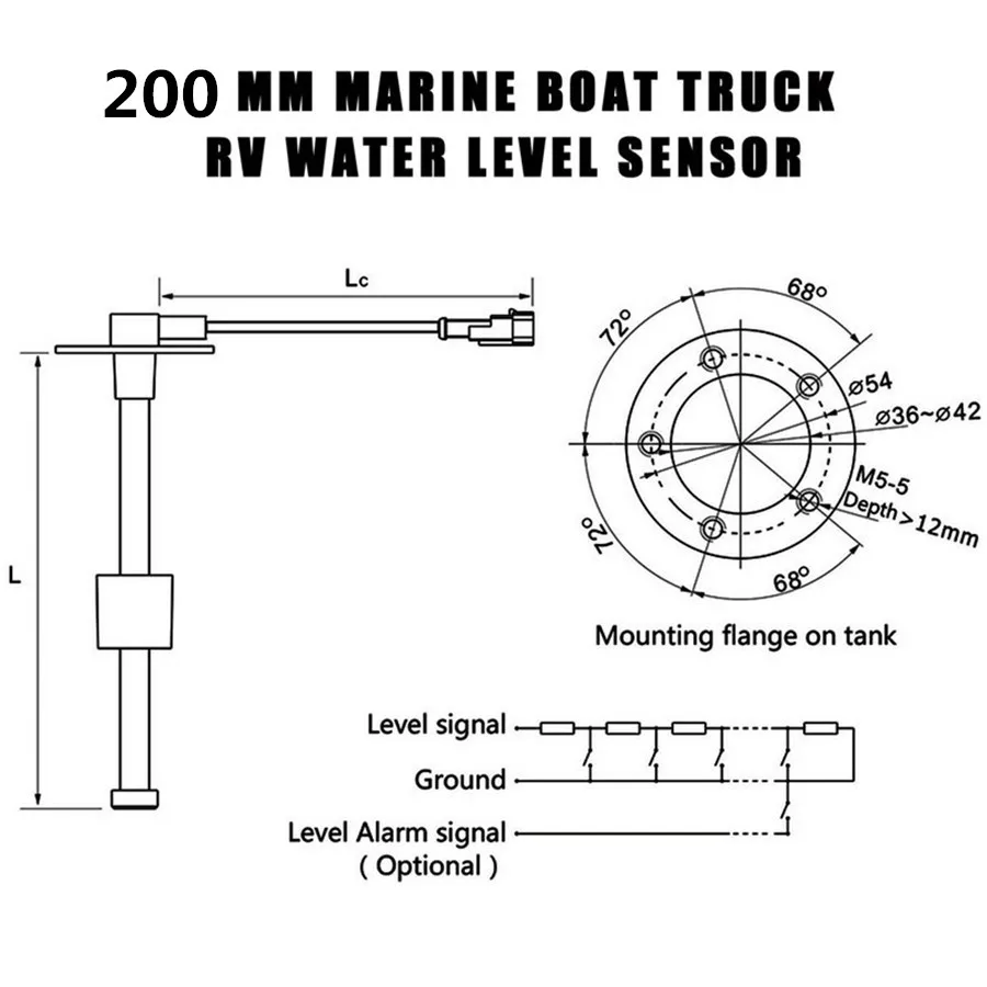 200 мм Лодка отправка топлива блок морской Грузовик Автомобиль RV датчик уровня воды 240-33ohms нержавеющая сталь