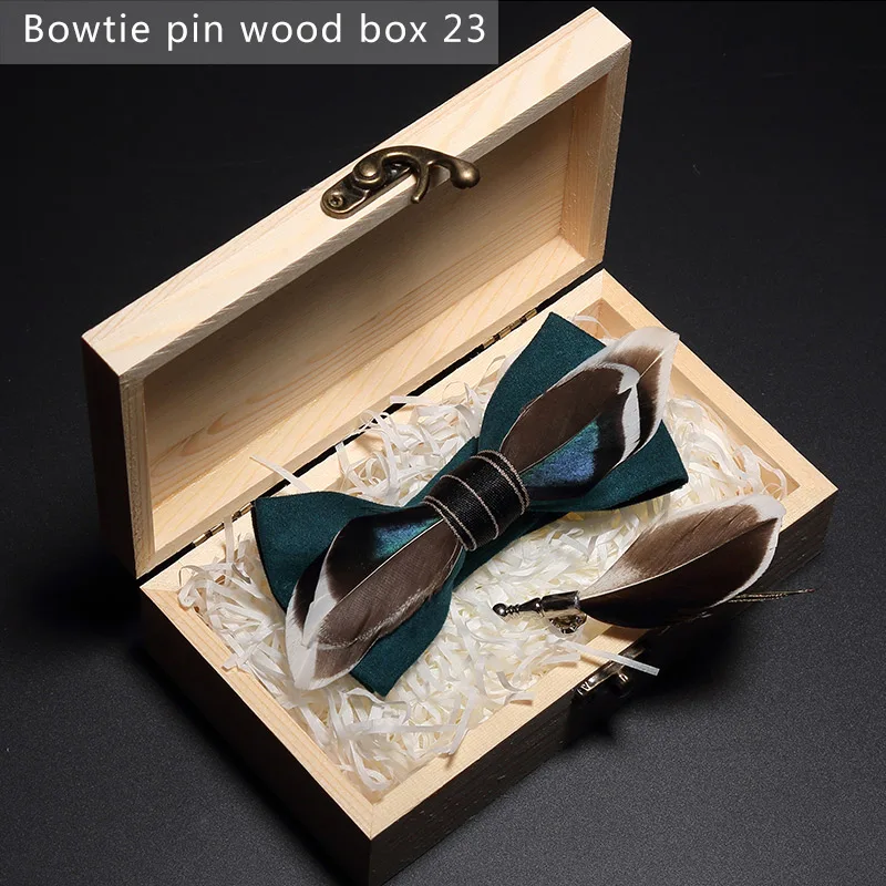 Bowtie pin woodbox23 JEMYGINS, дизайн, галстук-бабочка, перо, бант, изысканная ручная работа, Мужская брошь для галстука-бабочки, деревянная булавка, подарочный набор, Свадебная вечеринка - Цвет: Bowtie pin woodbox23