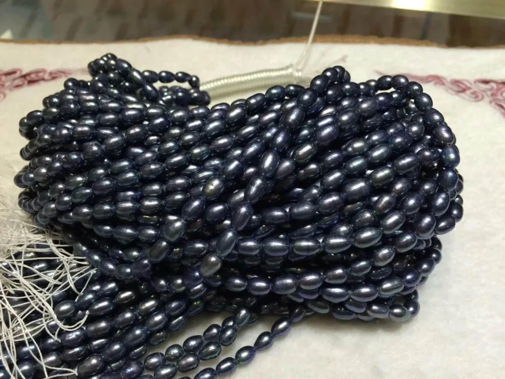 

Wholesale 10 strands New natural freshwater black pearl grain shape loose beads 14.5 inches 6-7MM