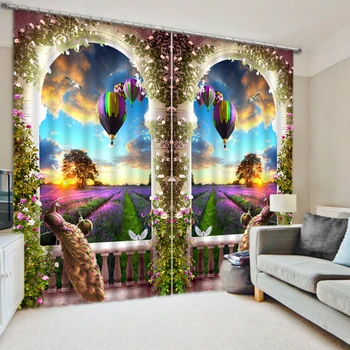 

Luxury Chinese Modern Hot-air Balloon Lavender 3D Blackout Window Curtains For Bedding room Living room Hotel Drapes Cortinas