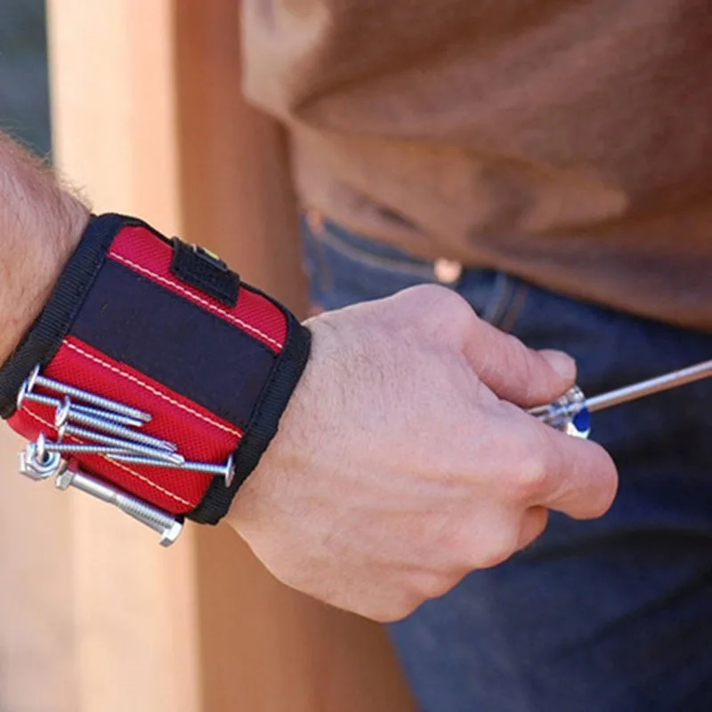 Urijk Electrician Wrist Tool Belt Polyester Magnetic Wristband Portable Tool Bag Screws Nail Drill Bits Holder