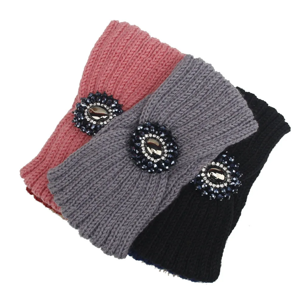 

Women Knitting Diamond decoration Headband solid color Handmade Keep Warm Hairband accessori capelli donna 2018 scrunchie