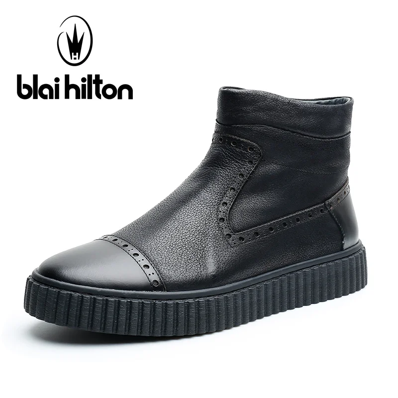 

Blai Hilton British Autumn Winter 100% Luxury Genuine Cow Leather Western Cowboy Boots Men Shoes Warm Fur Mens Ankle Boots